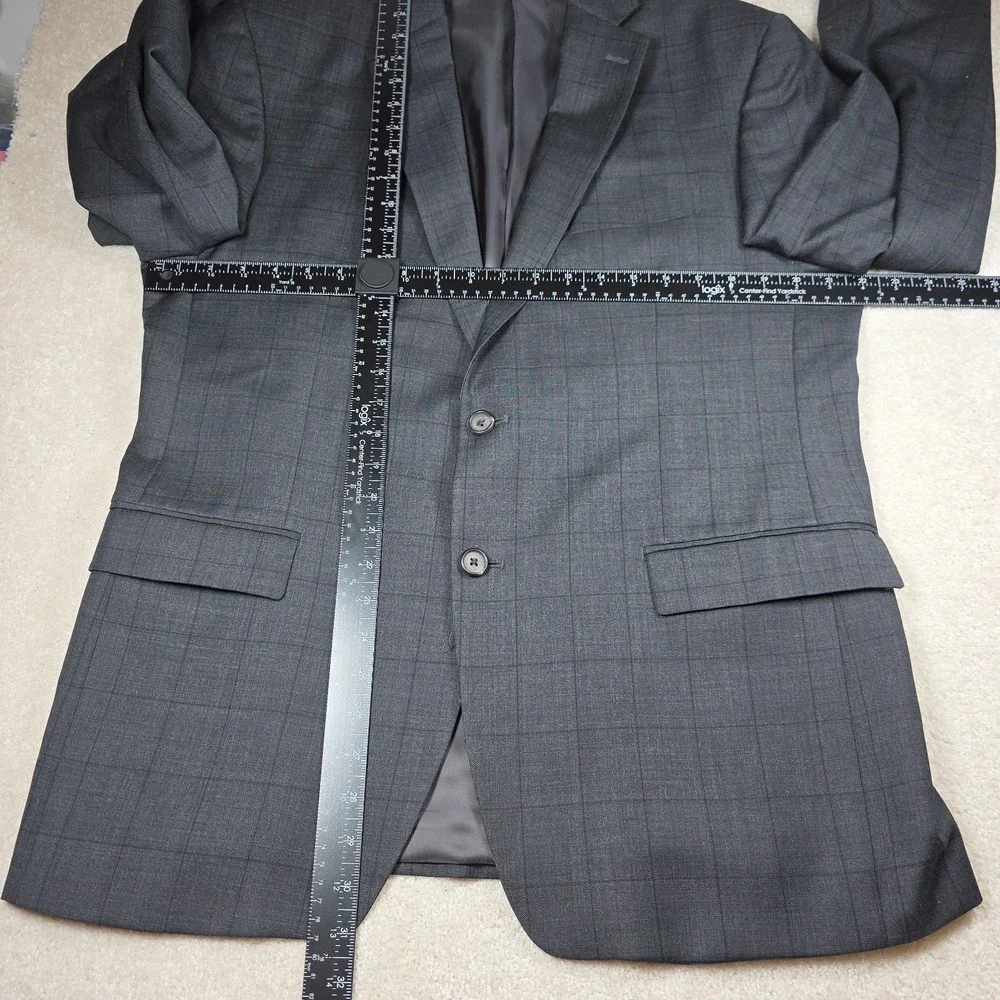 Lauren Ralph Lauren Blazer Mens 42R Grey Windowpane 100% Wool Sport Coat 2-Buttn
